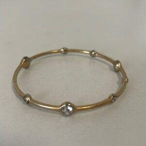 Vintage Lia Sophia Gold Tone & Round Rhinestone Bangle Bracelet Costume Jewelry
